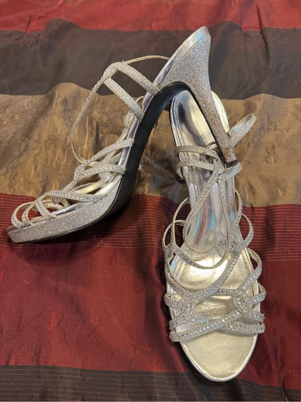 A Touch of Class Silver Strappy Rhinestone Evening Sandals - Women